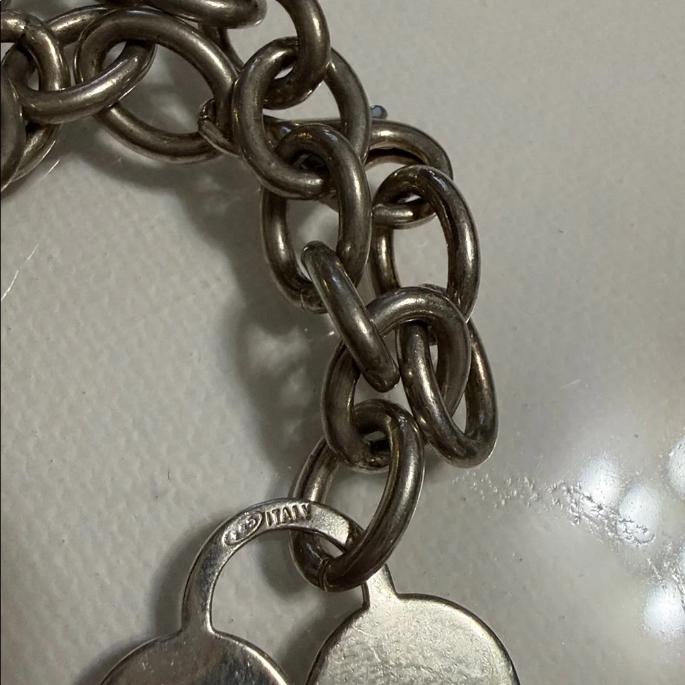 Sterling Silver 925 Italy Heart Charm Link with Clamp Opening Bracelet 7’